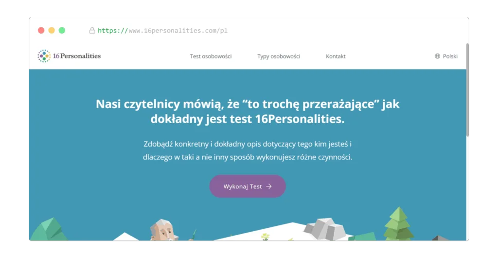 16personalities: zrzut ekranu testu