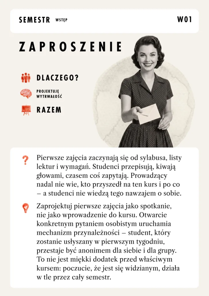Karta „Zaproszenie” z talii do projektowania semestru