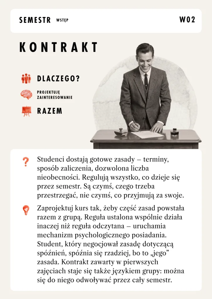 Karta „Kontrakt” z talii do projektowania semestru