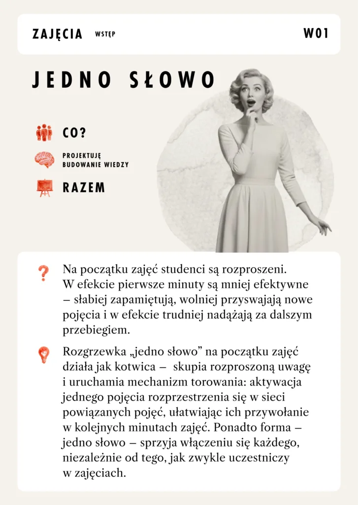 Karta „Jedno słowo” z talii do projektowania zajęć