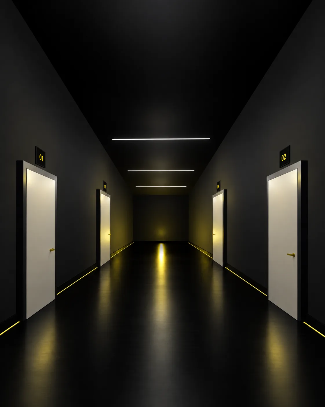 Four Rooms: a corridor with four doors