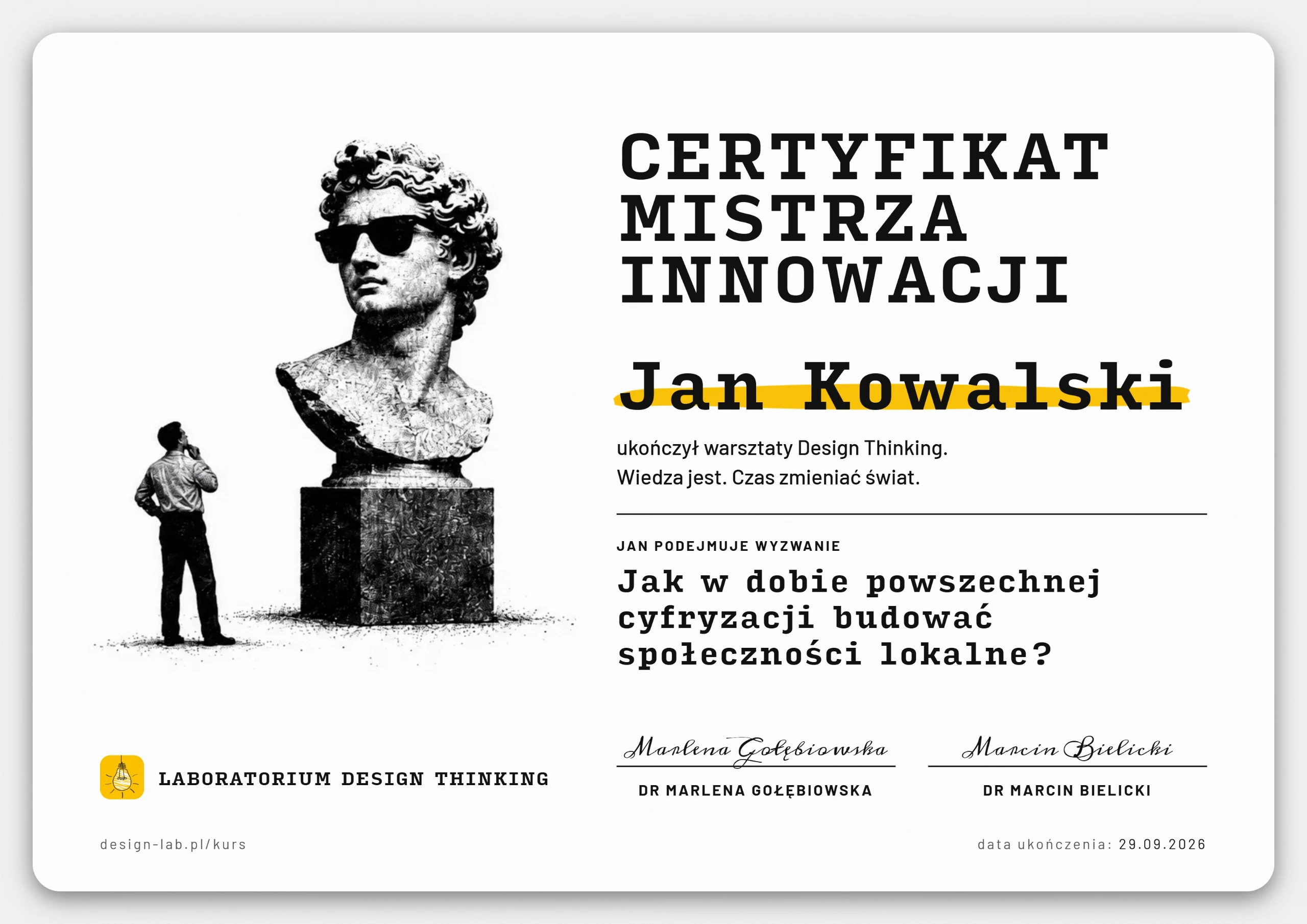 Przykładowy Certyfikat Mistrza Innowacji