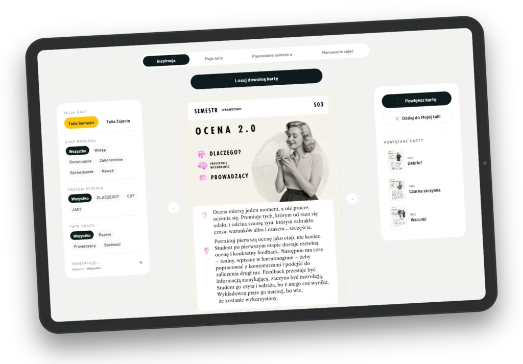 Asystent projektowania na tablecie: widok Inspiracja z kartą Ocena 2.0