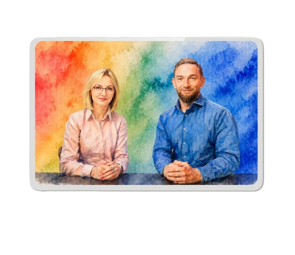 Dr Marlena Gołębiowska i dr Marcin Bielicki na tęczowym tle