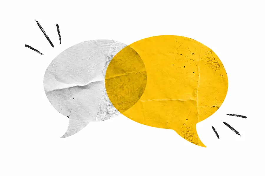 Two speech bubbles, grey and yellow